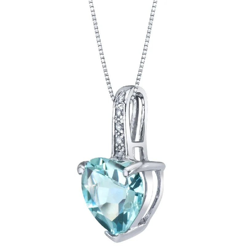 women’s custom pendant necklace for engagement gift -1.5 ct Heart Shape Aquamarine and Diamond Pendant in 14k White Gold