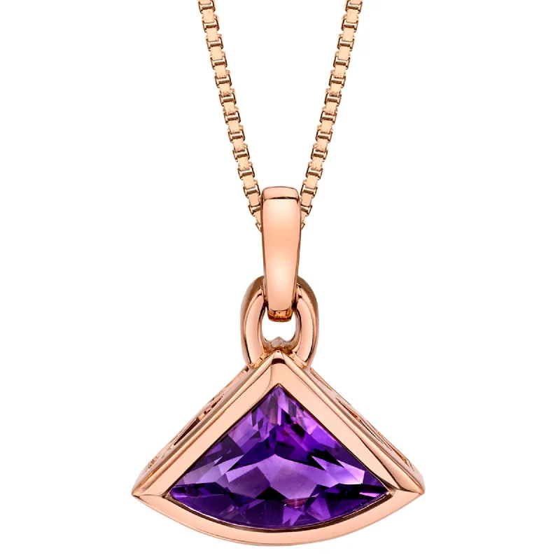 women’s gemstone pendant necklace with custom initials -14k Rose Gold Amethyst Fan Shaped Pendant 2.00 ct