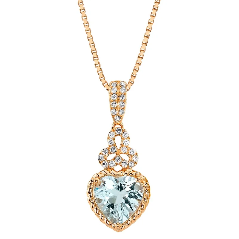 women’s pendant necklace with personalized star and moonstone -14k Rose Gold Aquamarine and Lab Grown Diamond Pendant, 2.20 cts