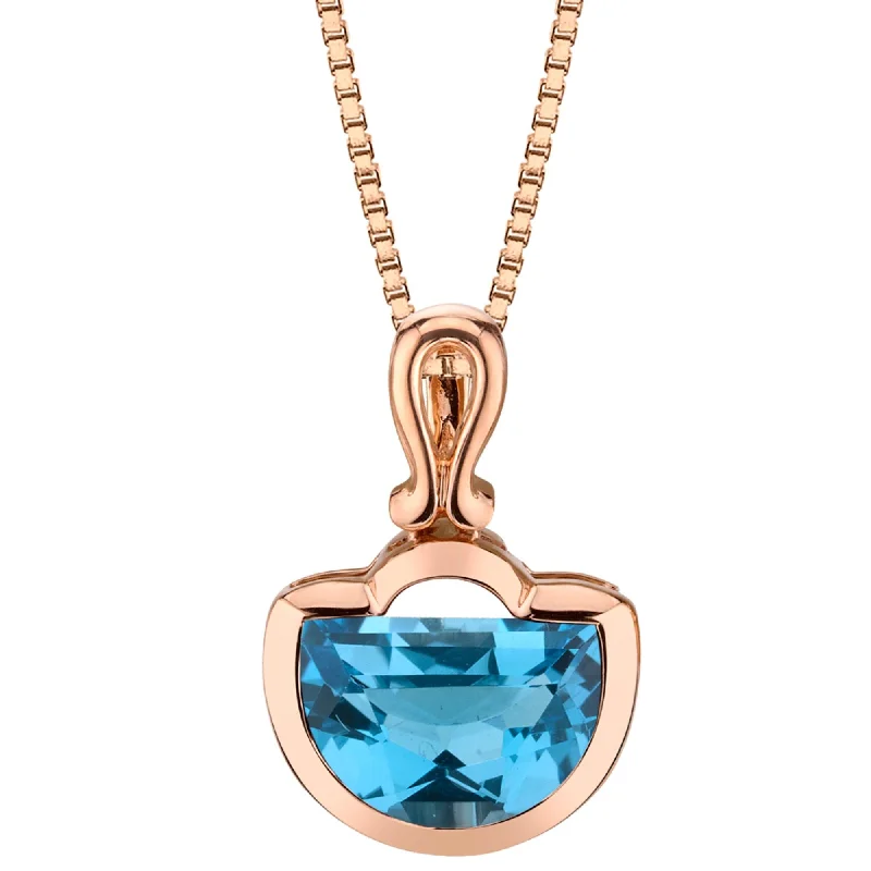 silver pendant necklace with initials and gemstone -14k Rose Gold Swiss Blue Topaz Half Moon Cut Pendant 4.00 ct