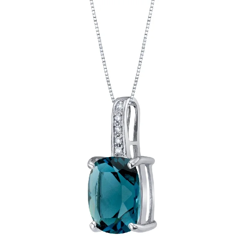 personalized pendant necklace for bridesmaids -14k White Gold 3.25 cts London Blue Topaz and Diamond Pendant