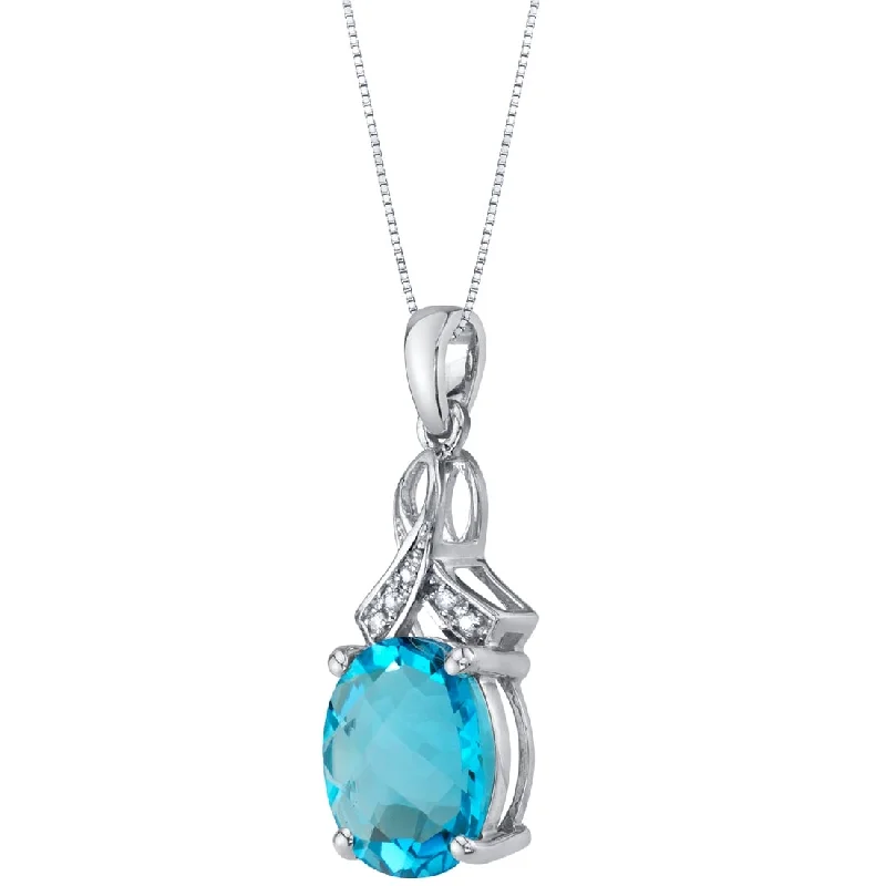 custom heart-shaped pendant necklace with message -14k White Gold 4 ct Swiss Blue Topaz and Diamond Oval Pendant