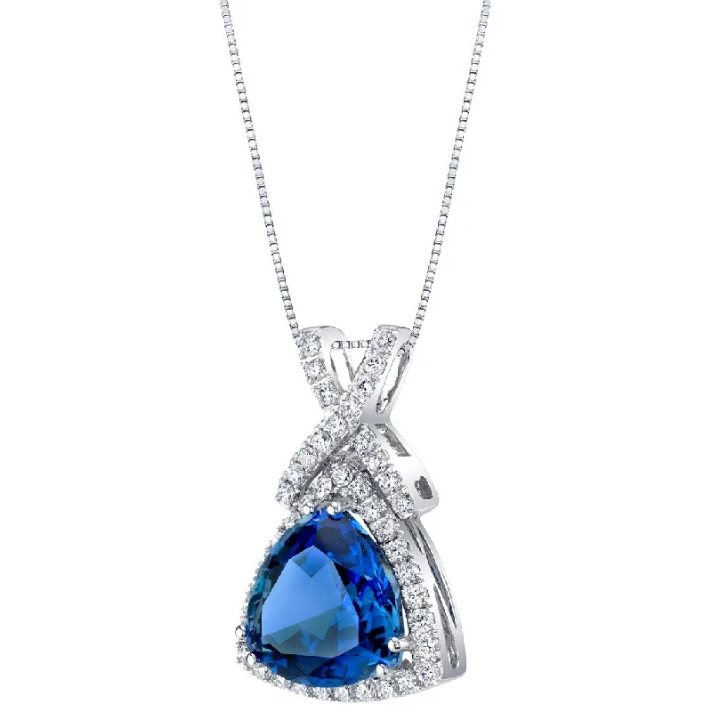 silver pendant necklace with birthstone and charm -14k White Gold 6.77 cts Created Sapphire and Lab Grown Diamond Pendant