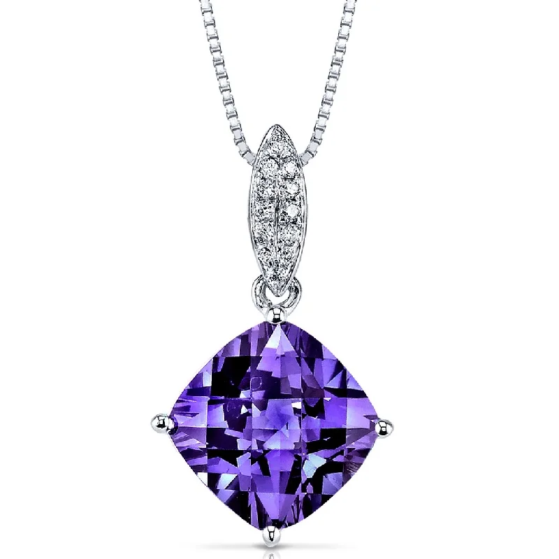 custom pendant necklace with photo engraving for wedding -14k White Gold Alexandrite Diamond Pendant Cushion Cut 4.25 ct