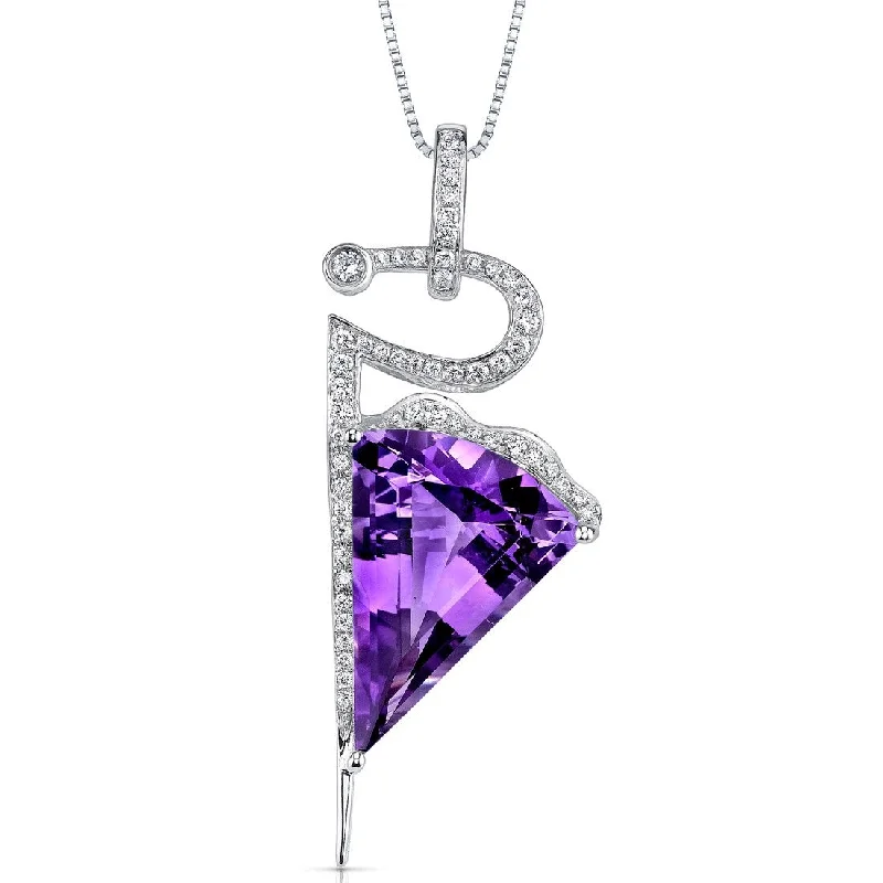 gold pendant necklace with engraved initials -14k White Gold Amethyst and Diamond Pendant Fancy Cut 9 ct