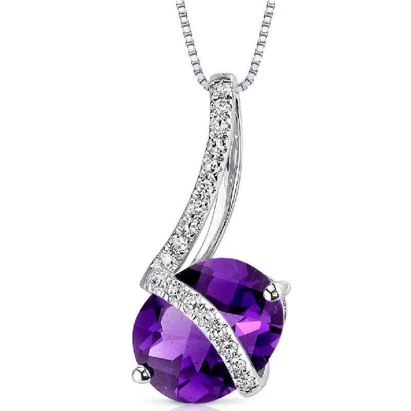 personalized pendant necklace for family celebration with charm -14k White Gold Amethyst and Diamond Pendant Oval 1.79 ct