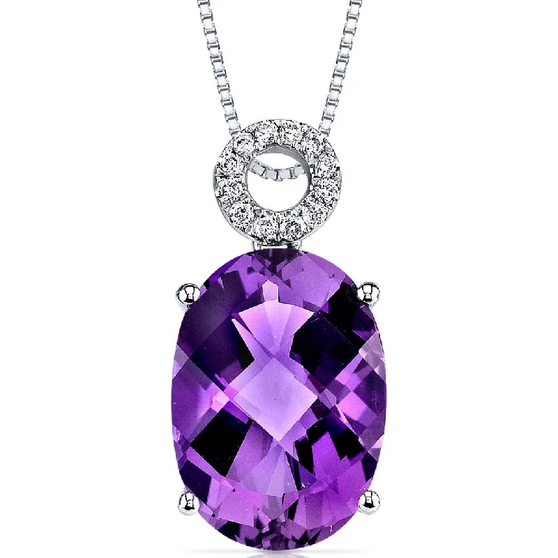 personalized pendant necklace with charm for moms -14k White Gold Amethyst and Diamond Pendant Oval 5.5 ct