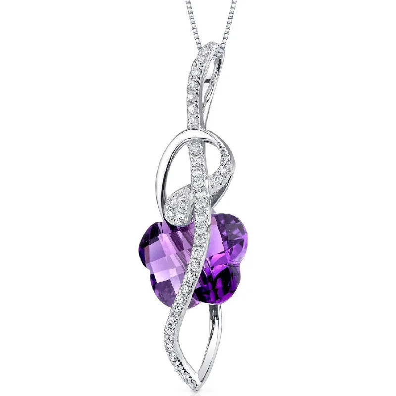 personalized pendant necklace with custom letter -14k White Gold Amethyst Diamond Pendant Checkerboard Cut 3.3 ct