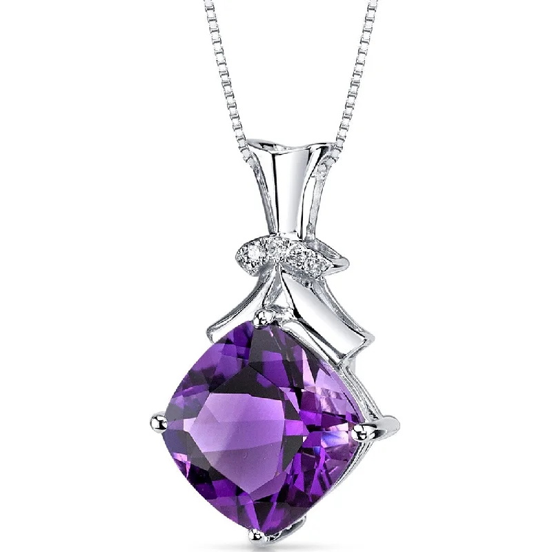 celestial pendant necklace with custom message engraving -14k White Gold Amethyst Diamond Pendant Cushion Cut 4.8 ct