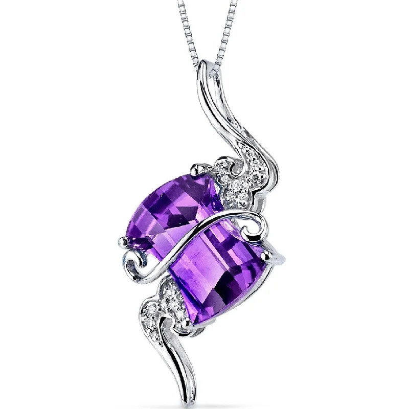 personalized pendant necklace for anniversary gifts -14k White Gold Amethyst Diamond Pendant Duchess Cut 4.7 ct