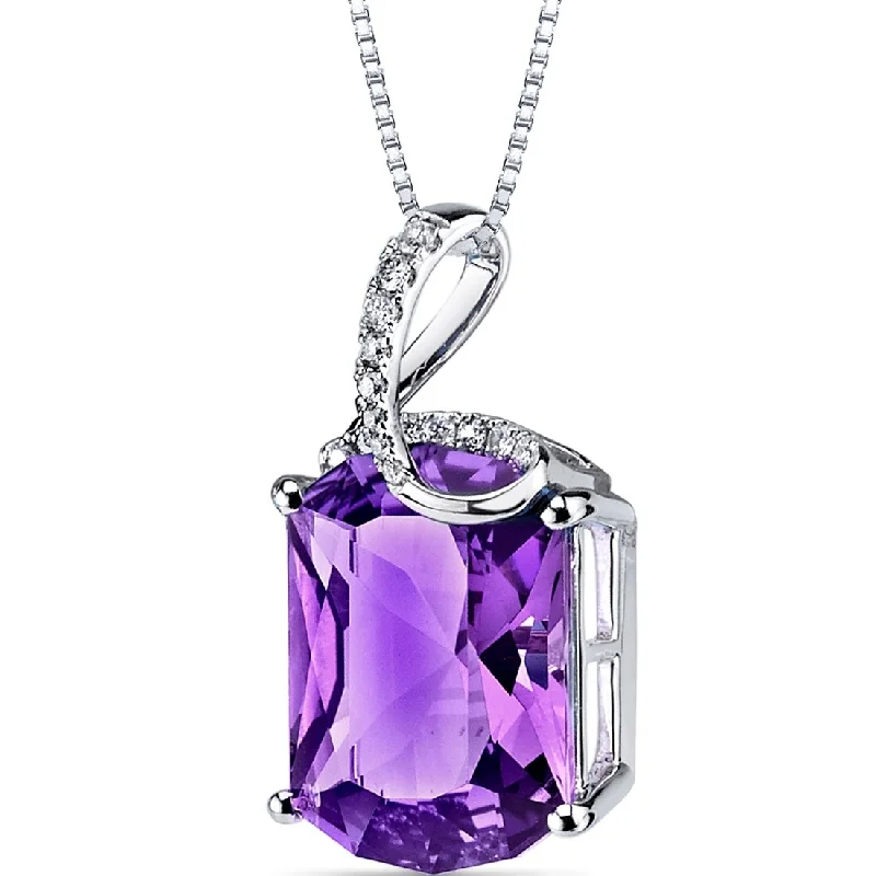 women’s pendant necklace with gold heart charm -14k White Gold Amethyst Diamond Pendant Duchess Cut 6.9 ct