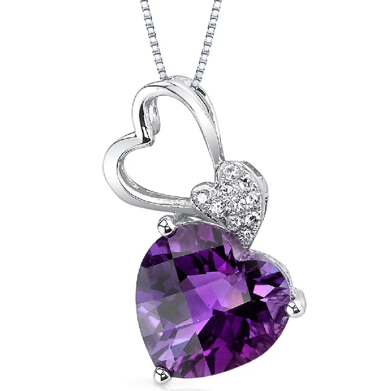 custom pendant necklace for wedding day gift with initials -14k White Gold Amethyst Diamond Pendant Heart Shape 2.33 ct