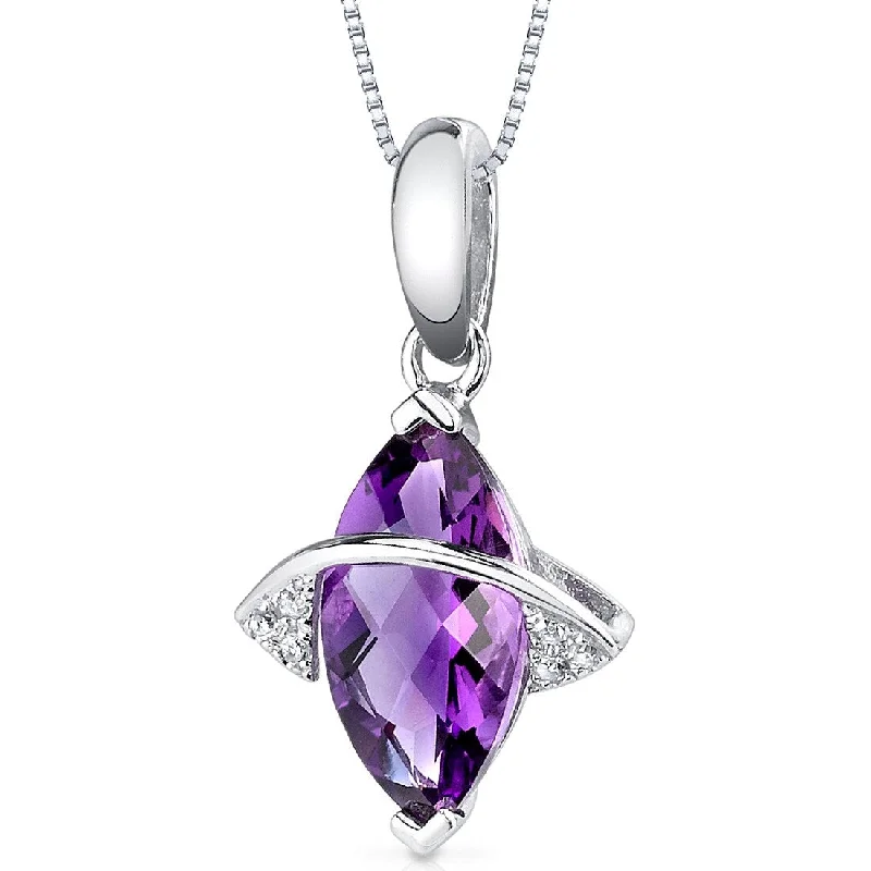 women’s custom pendant necklace for bridal shower -14k White Gold Amethyst Diamond Pendant Marquise 1.52 ct