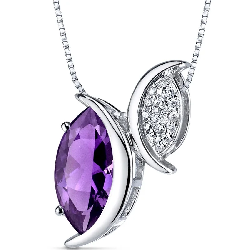 women’s pendant necklace with gemstone engraving -14k White Gold Amethyst Diamond Pendant Marquise Cut 1.7 ct