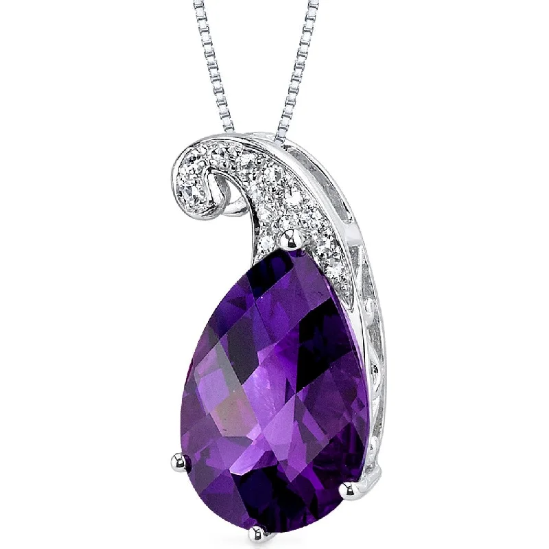 gold pendant necklace with custom charm for couples -14k White Gold Amethyst Diamond Pendant Pear Shape 2.66 ct