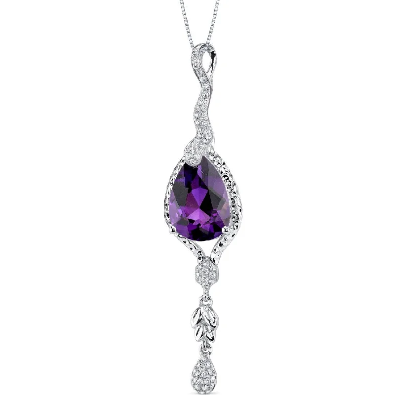 custom pendant necklace for mom with engraved initials -14k White Gold Amethyst Diamond Pendant Pear Shape 3.8 ct