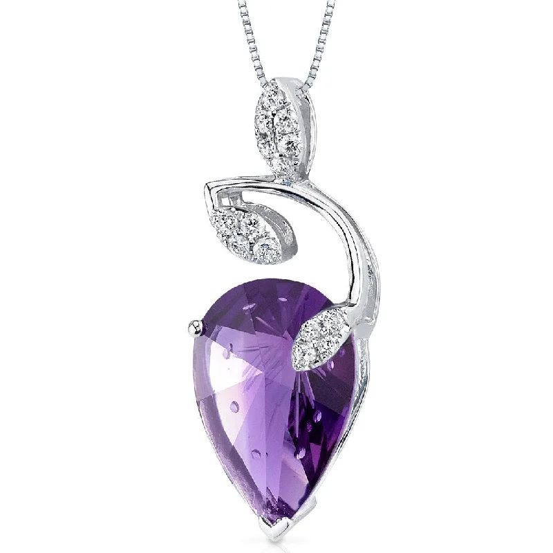 personalized pendant necklace with charm for moms -14k White Gold Amethyst Diamond Pendant Pear Shape 4.36 ct