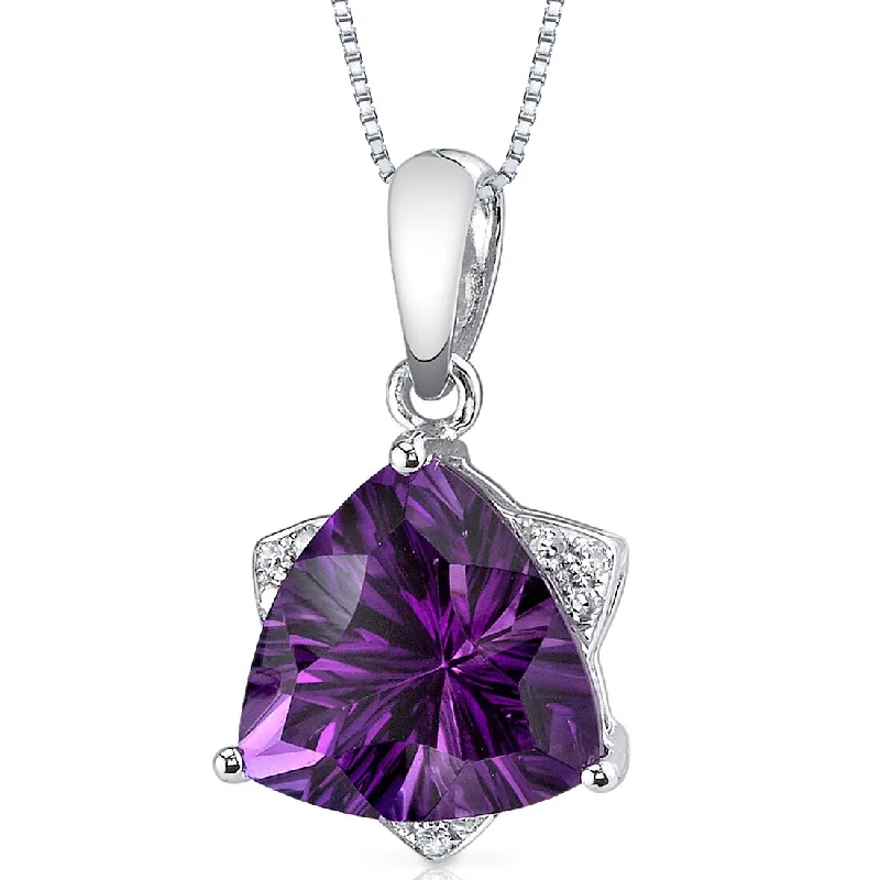 gold pendant necklace with message and gemstone charm -14k White Gold Amethyst Diamond Pendant Trillion Cut 2.35 ct