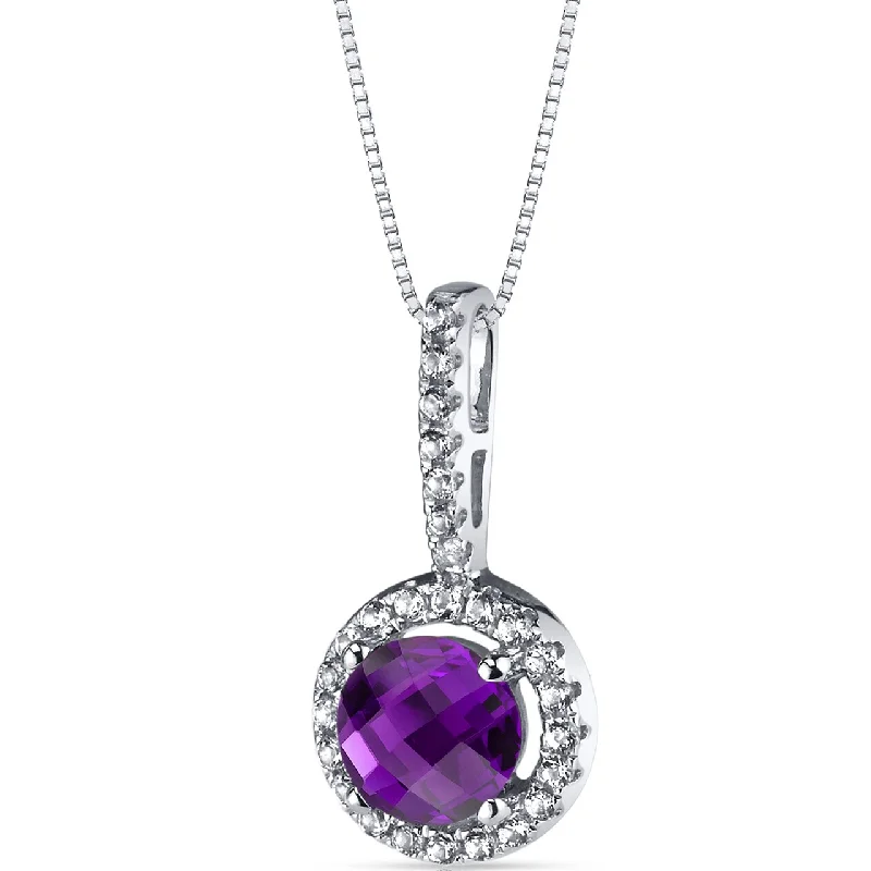 custom pendant necklace for best friend with nameplate -14K White Gold Amethyst Halo Pendant 0.75 Carats