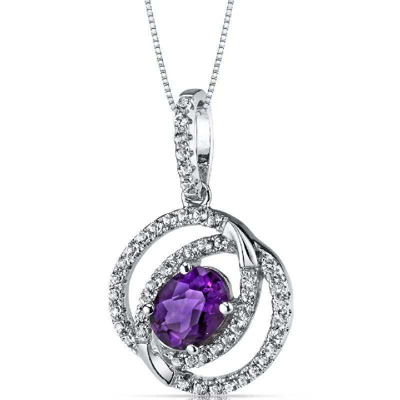 personalized pendant necklace for couple anniversary -14K White Gold Amethyst Pendant Dual Halo Design 1.00 Carats