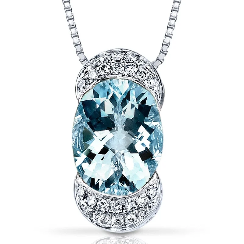 celestial pendant necklace for bridesmaids with charm -14k White Gold Aquamarine and Diamond Pendant Oval 1.75 ct