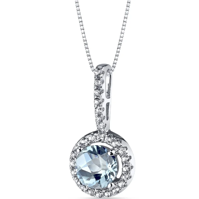 celestial pendant necklace with moonstone and charm for women -14K White Gold Aquamarine Halo Pendant 0.75 Carats