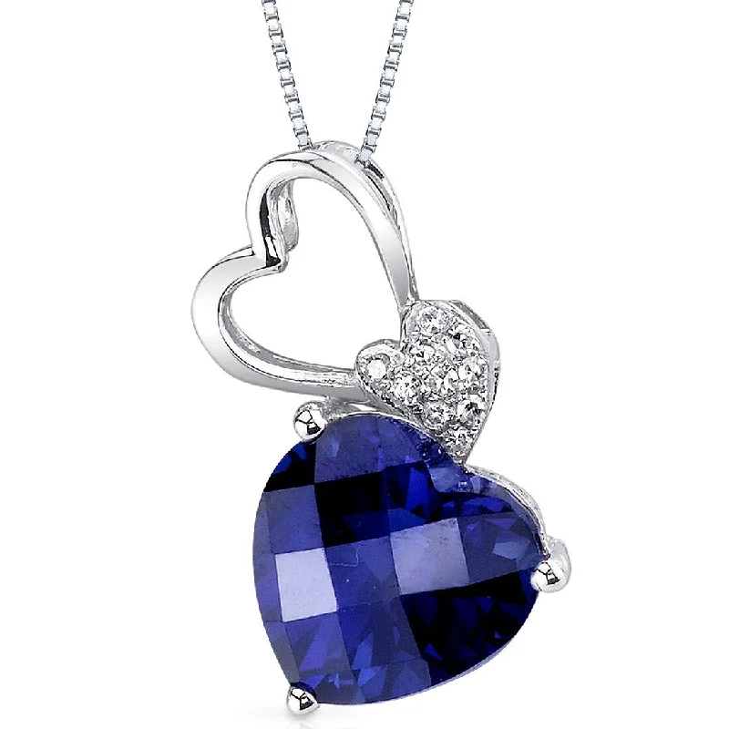 custom heart-shaped pendant necklace with message -14k White Gold Blue Sapphire Diamond Pendant Heart Shape 3.63 ct