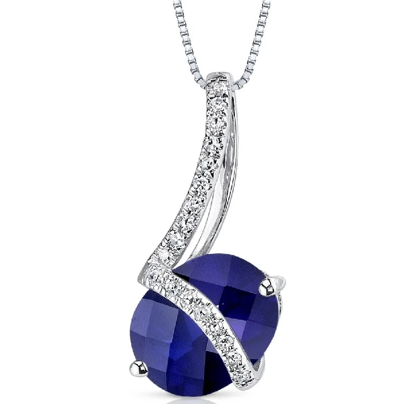 custom pendant necklace with personalized moonstone charm -14k White Gold Blue Sapphire Diamond Pendant Oval 2.42 ct