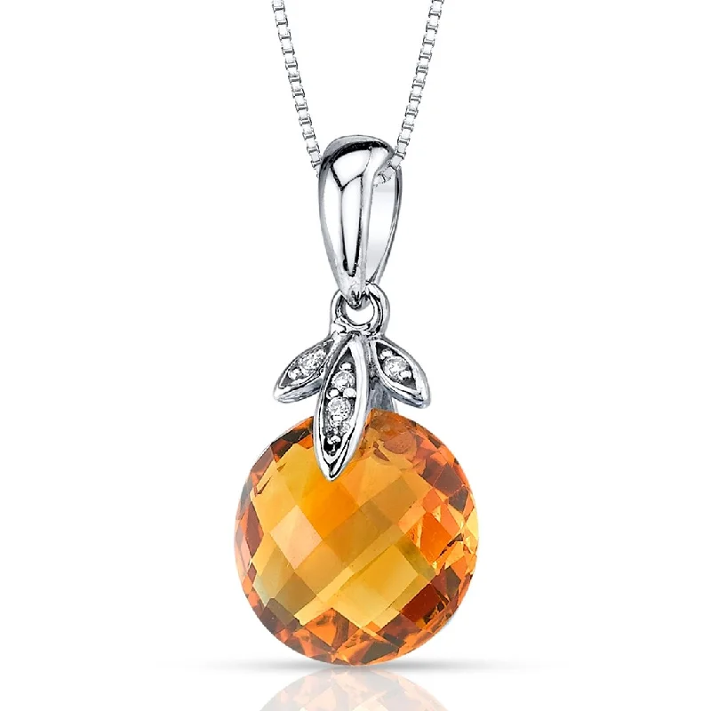 women’s dainty pendant necklace with moonstone -14k White Gold Citrine and Diamond Pendant 3.5 ct