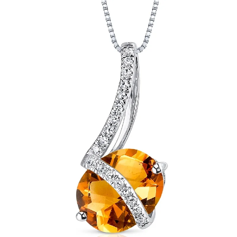 unique silver pendant necklace with gemstone -14k White Gold Citrine and Diamond Pendant Oval 1.88 ct