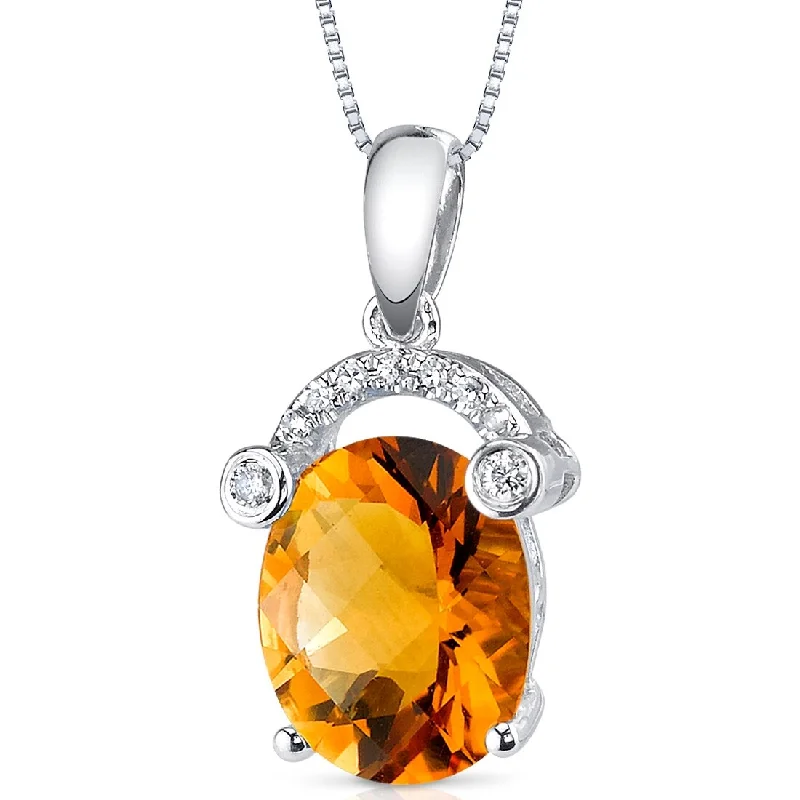 personalized pendant necklace with custom engraving -14k White Gold Citrine and Diamond Pendant Oval 2.23 ct