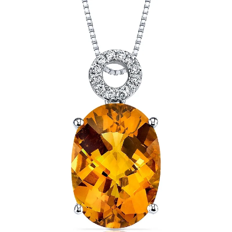 custom pendant necklace with heart charm and engraving -14k White Gold Citrine and Diamond Pendant Oval 5 ct