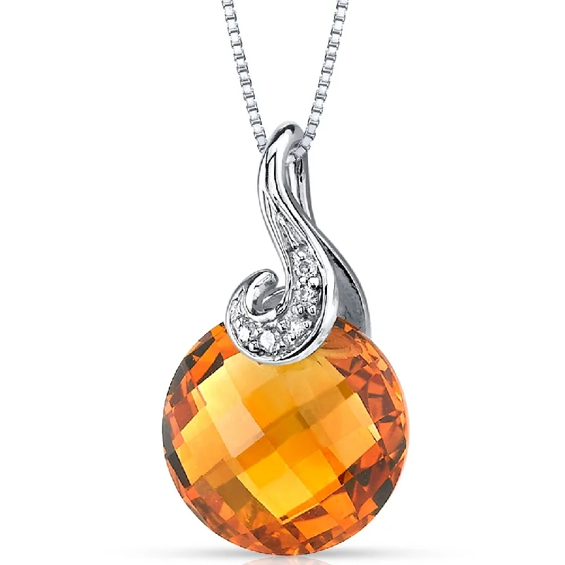 personalized pendant necklace with moonstone charm -14k White Gold Citrine and Diamond Pendant Round 3.75 ct