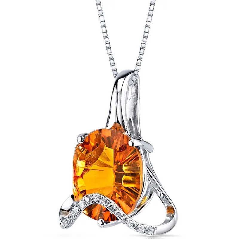 women’s personalized pendant necklace with message engraving -14k White Gold Citrine Diamond Pendant Oval Concave Cut 2.9 ct