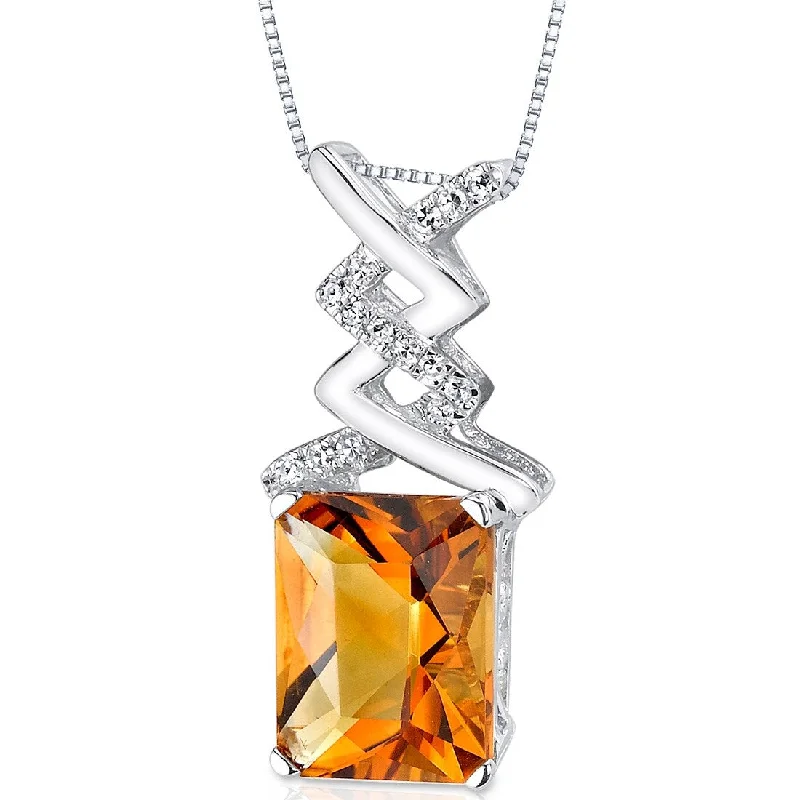 personalized pendant necklace with custom photo engraving -14k White Gold Citrine Diamond Pendant Radiant Cut 2.84 ct