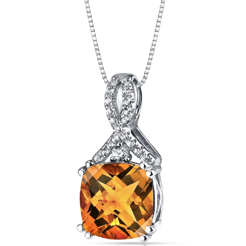 celestial pendant necklace with gold heart and crystal -14K White Gold Citrine Pendant Ribbon Design Cushion Cut 2.75 Carats