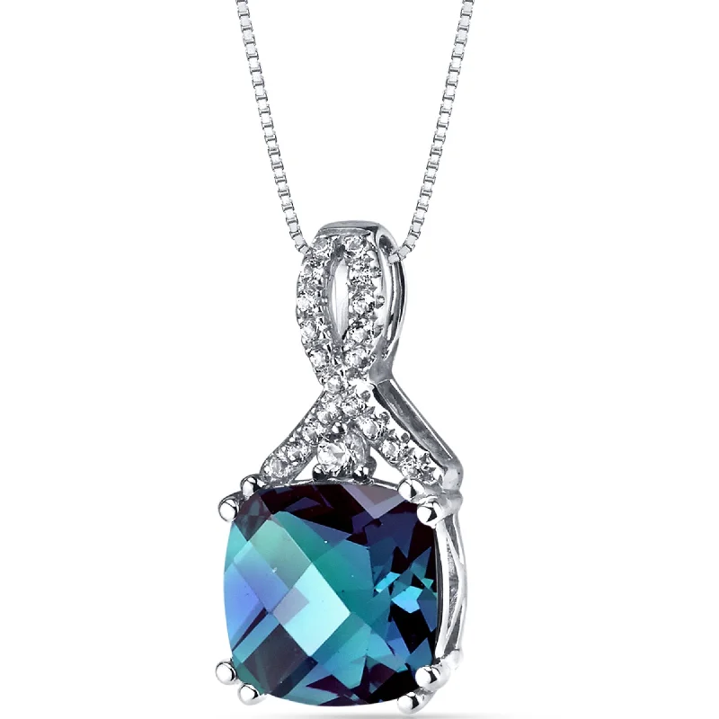 celestial pendant necklace with crystal for women -14k White Gold Created Alexandrite Pendant Cut 3.50 cts