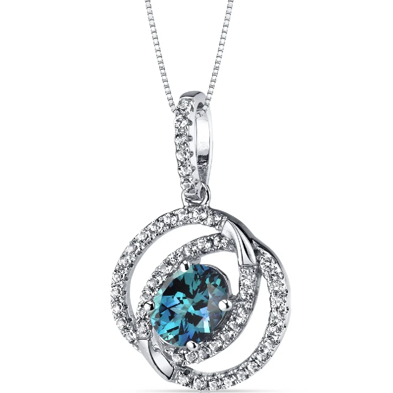 custom pendant necklace for wedding anniversary with initials -14k White Gold Created Alexandrite Pendant Halo 1.50 cts