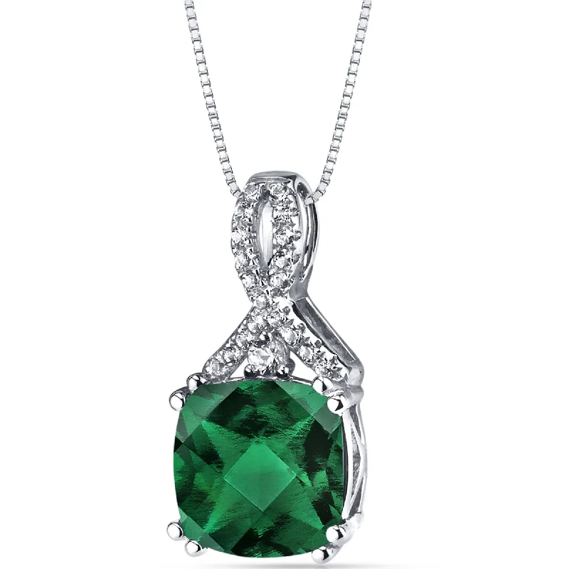 silver pendant necklace with initials and crystal charm -14k White Gold Created Emerald Pendant Cut 2.50 cts