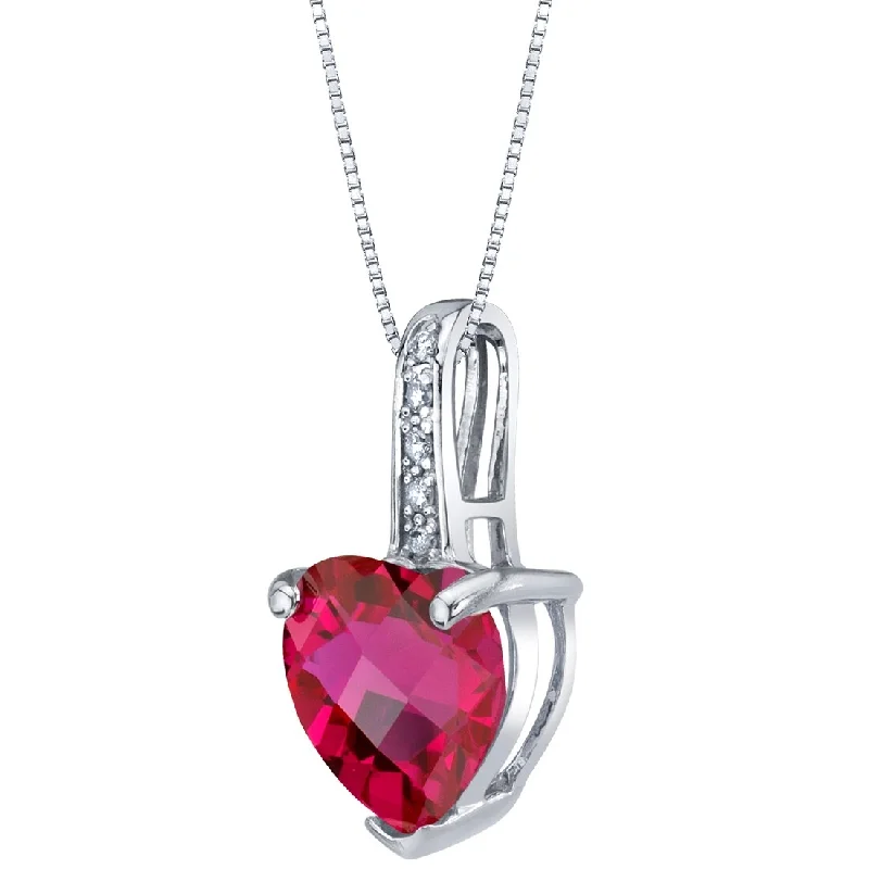 women’s dainty gold pendant necklace with crystal -14k White Gold Created Ruby and Diamond Heart Pendant 2.50 cts