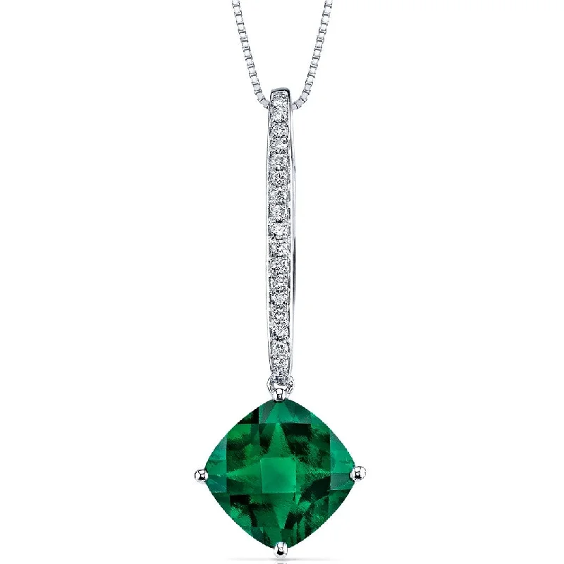 gold pendant necklace with engraved nameplate -14k White Gold Emerald and Diamond Pendant Cushion Cut 4 ct