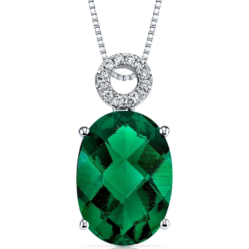 women’s pendant necklace with gemstone and charm -14k White Gold Emerald and Diamond Pendant Oval 5.5 ct