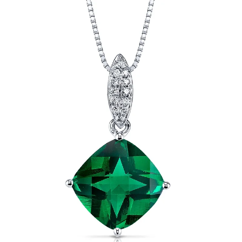 personalized pendant necklace with nameplate for weddings -14k White Gold Emerald Diamond Pendant Cushion Cut 2.5 ct