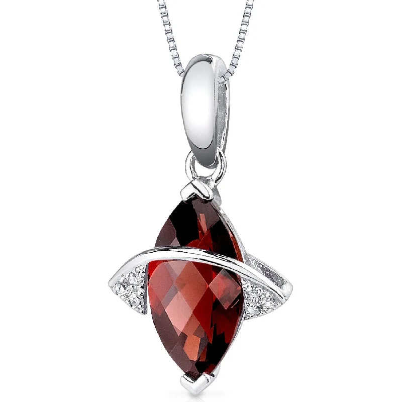 personalized pendant necklace for anniversary gifts -14k White Gold Garnet and Diamond Pendant Marquise 2.26 ct