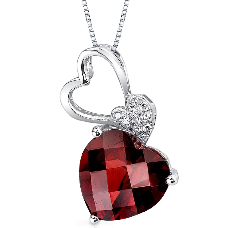 personalized pendant necklace with family initials -14k White Gold Garnet Diamond Pendant Heart Shape 3.2 ct