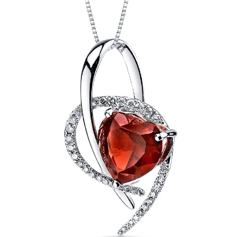 custom pendant necklace with gemstone and nameplate -14k White Gold Garnet Diamond Pendant Heart Shape 4.2 ct