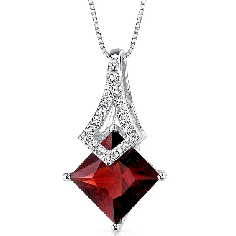 celestial pendant necklace with custom photo engraving -14k White Gold Garnet Diamond Pendant Princess Cut 1.88 ct