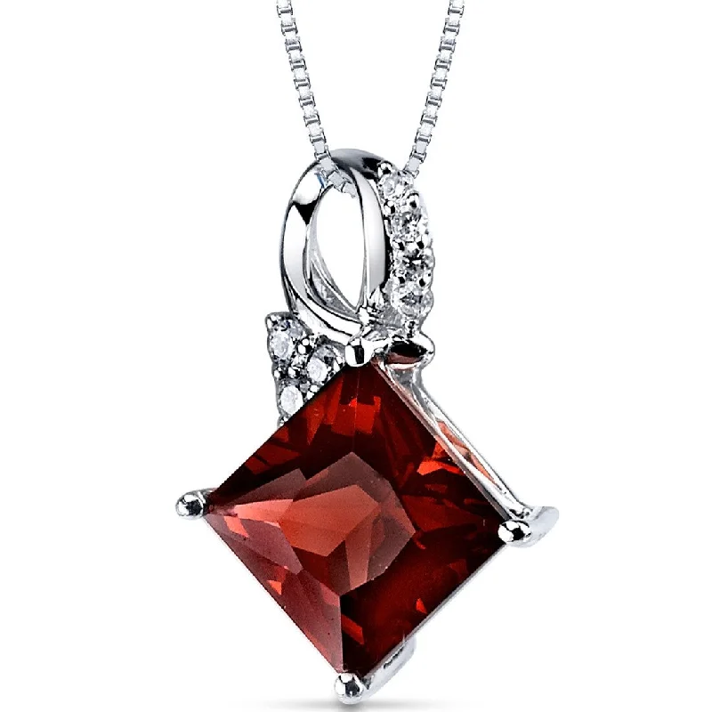 personalized pendant necklace for girlfriend with charm -14k White Gold Garnet Diamond Pendant Princess Cut 4.5 ct