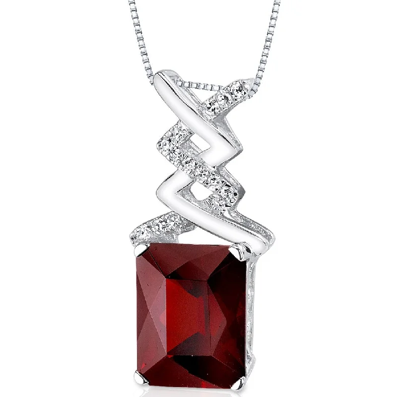 silver pendant necklace with celestial star engraving -14k White Gold Garnet Diamond Pendant Radiant Cut 4.7 ct