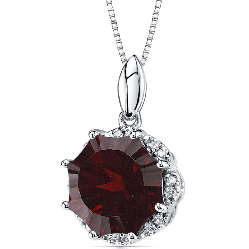 custom pendant necklace for best friend with crystal -14k White Gold Garnet Diamond Pendant Snowflake Cut 5.5 ct